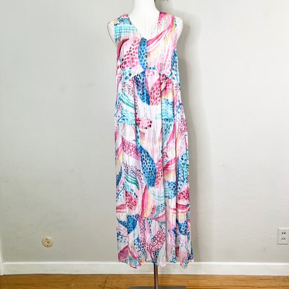 Ciebon Dresses & Skirts - CIEBON Maxi Dress XS Colorful Abstract Metallic V-Neck Racerback Tropical NWT
